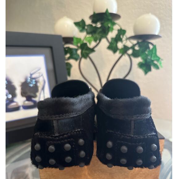 NEW TOD's Silver Double T BLACK PONY HAIR Leather Gommino Driving Shoes 38  US 8 - Picture 13 of 15